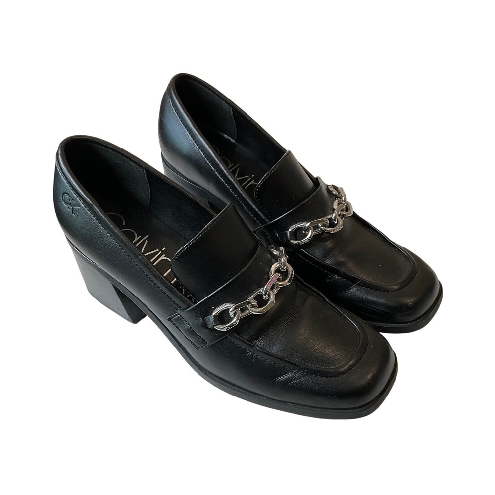Calvin Klein Venty Chain Platform Pump Loafers Square Toe Academia Y2K Chunky